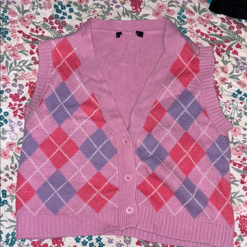 Pink and Purple Argyle Women's Sweater Vest